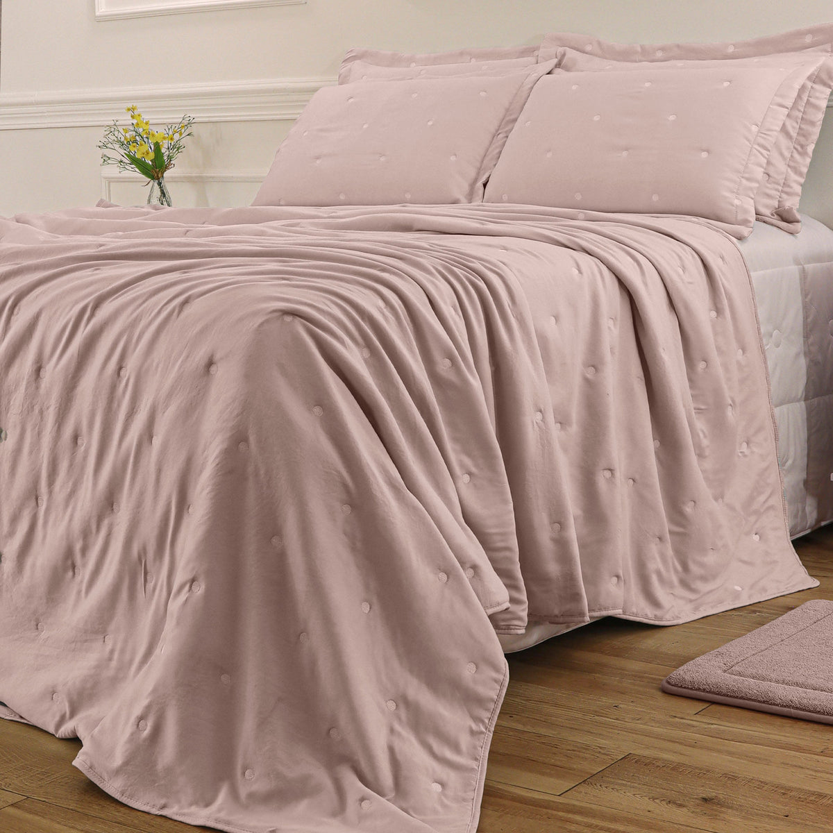 Kit Cama Solteiro Matelassê Dots - ROSA 13-2808