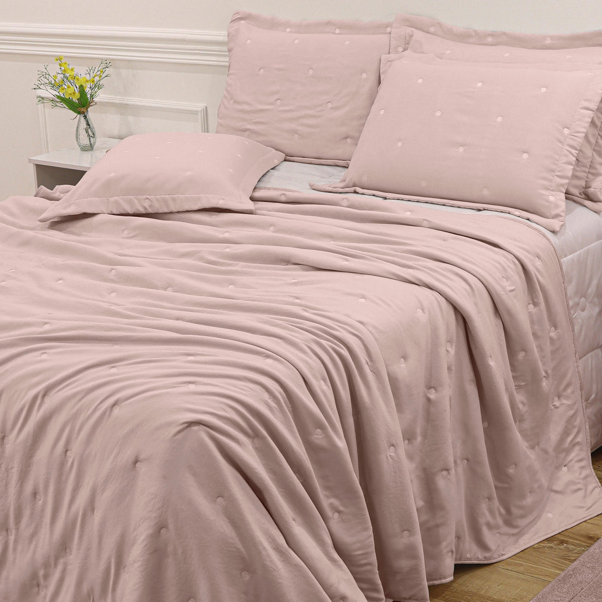 Kit Cama Solteiro Matelassê Dots - ROSA 13-2808