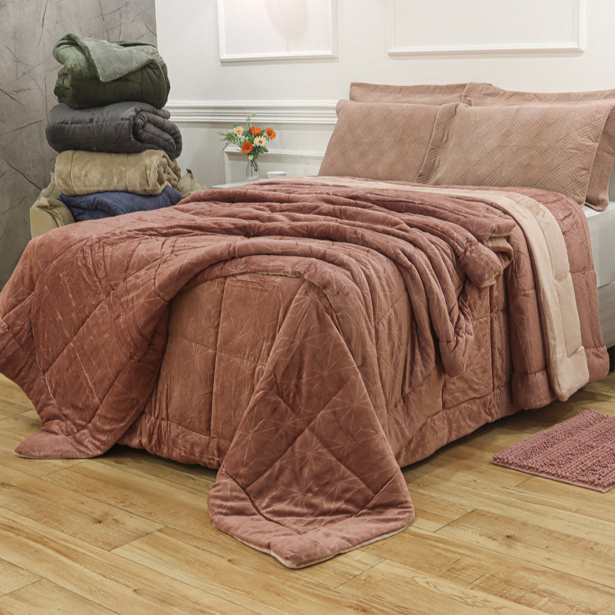 EDREDOM CASAL PLUSH AIRBLOON CLASSIC - CINZA 18-0000/17-5102