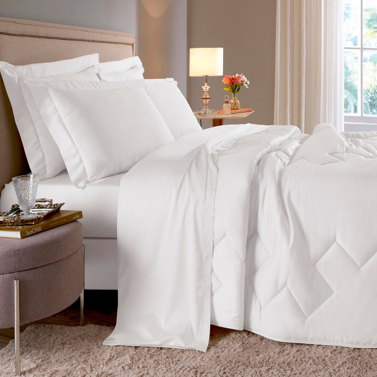 JOGO DE CAMA  QUEEN ELEGANCE  400 FIOS BLANC - BRANCO