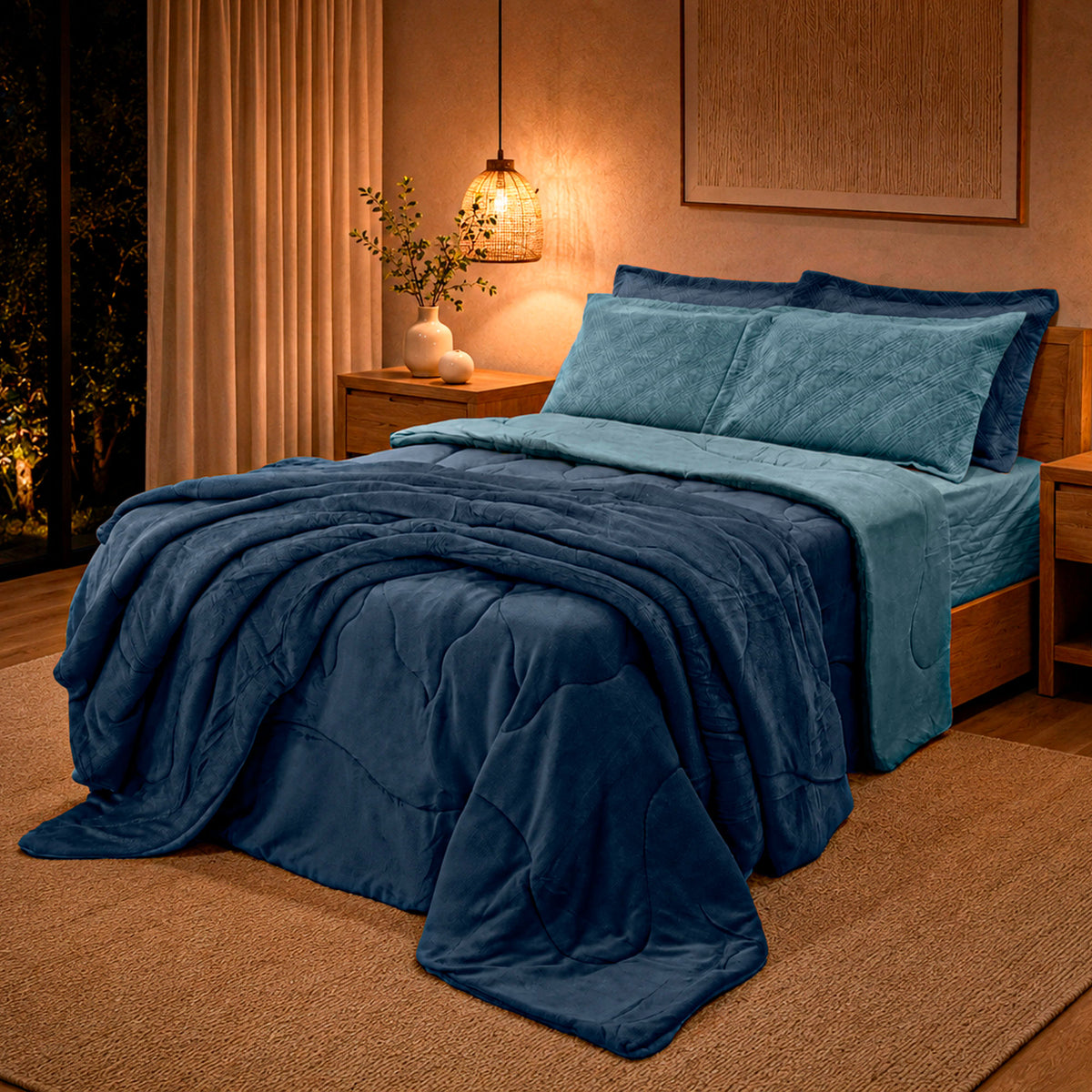 EDREDOM KING PLUSH  BICOLOR - AZUL 19-4110 / 18-4028