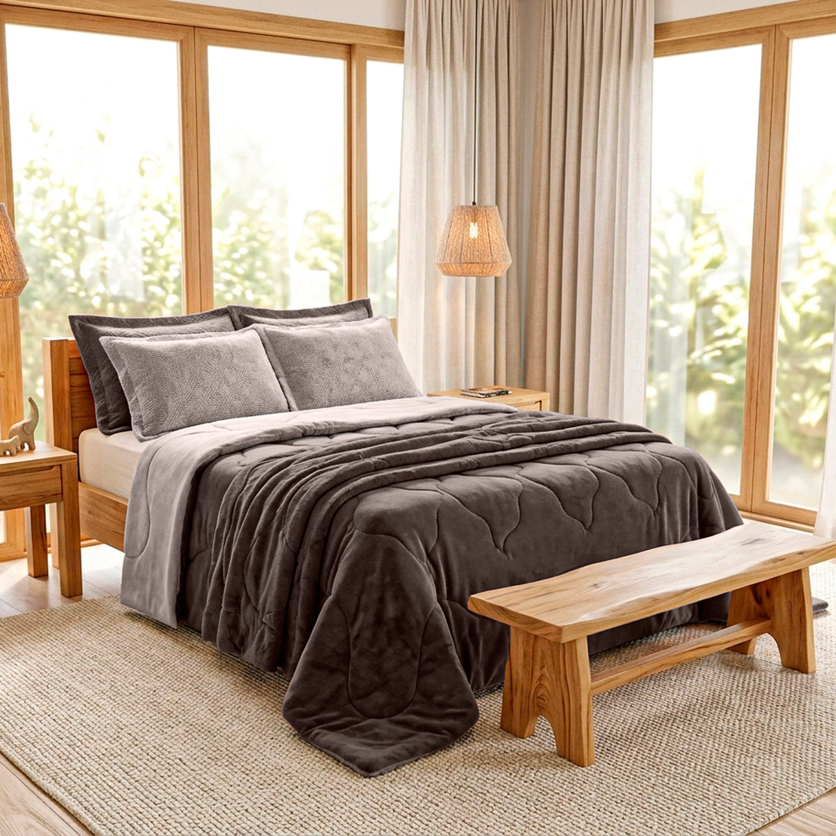 EDREDOM QUEEN PLUSH   BICOLOR - CINZA 180000 /163915