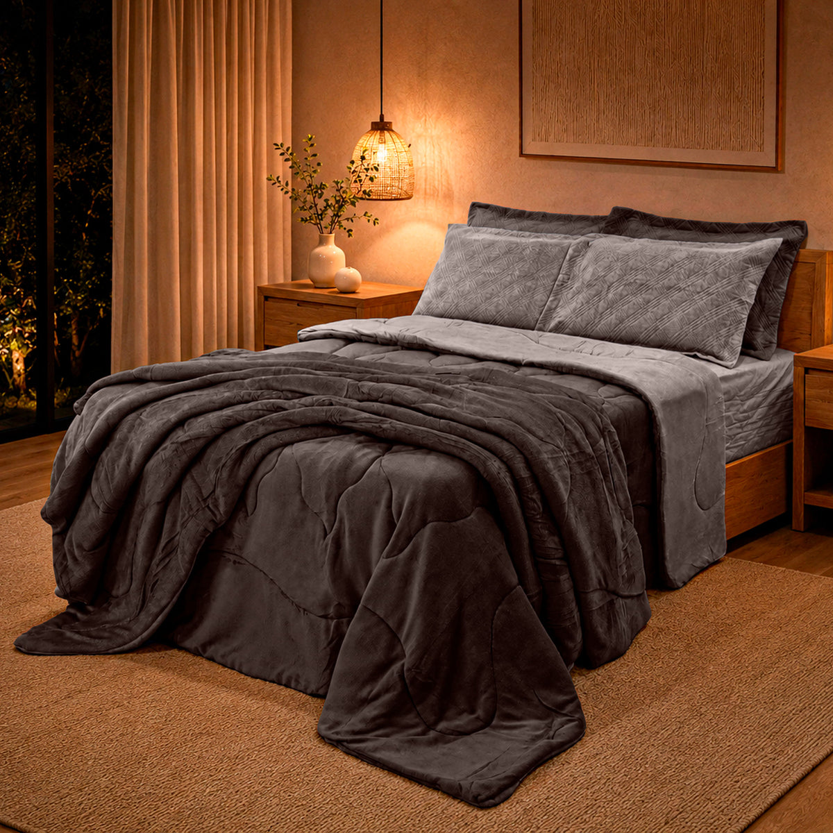 EDREDOM KING PLUSH  BICOLOR - CINZA 180000 /163915