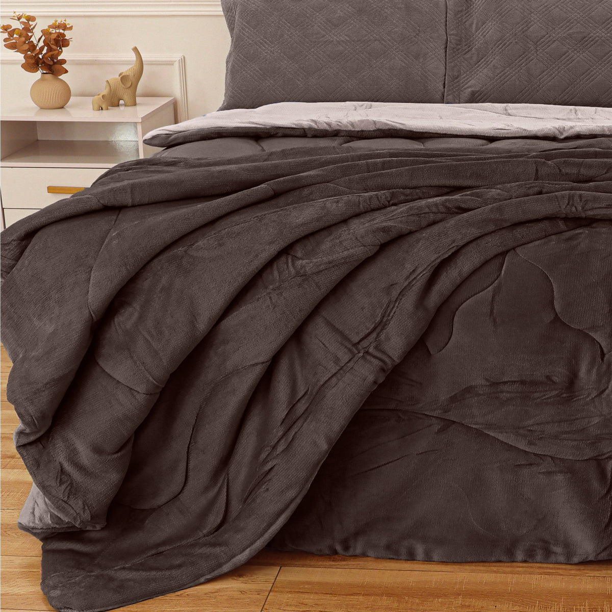 EDREDOM QUEEN PLUSH   BICOLOR - CINZA 180000 /163915