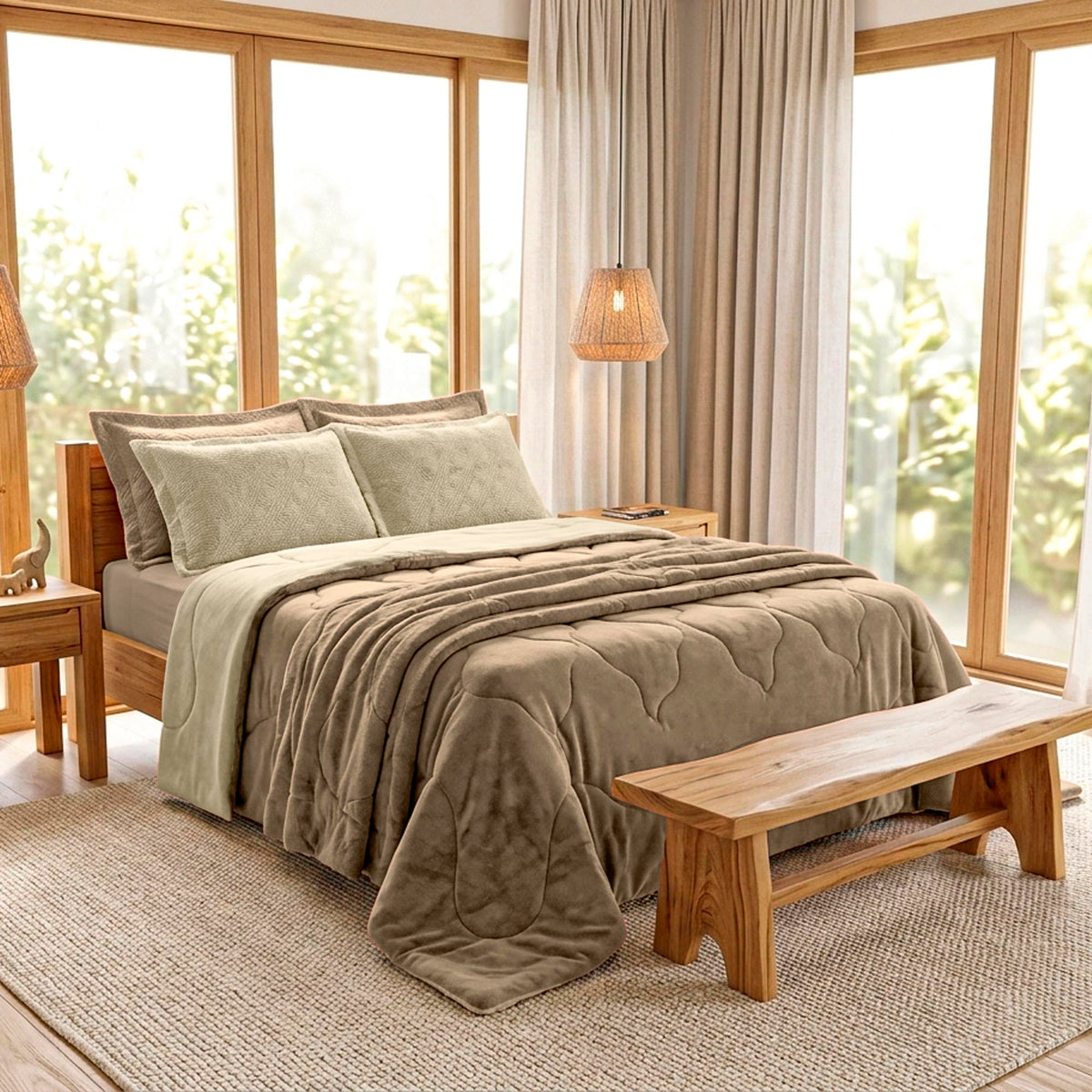 EDREDOM CASAL PLUSH  BICOLOR - BEGE 161210 /141107