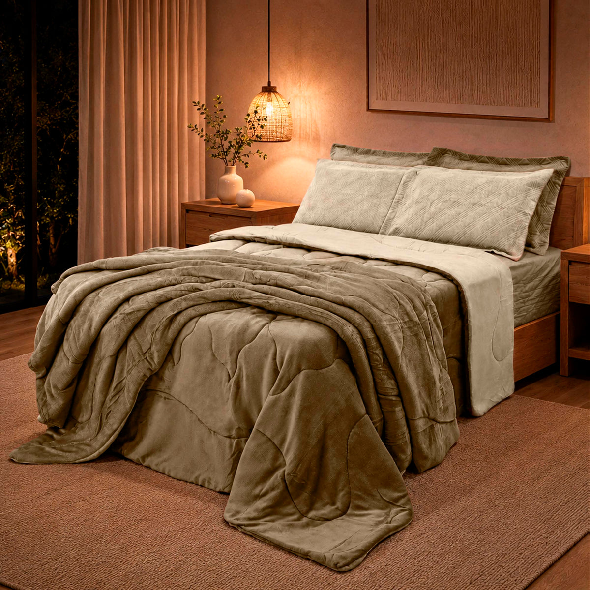 EDREDOM SOLTEIRO PLUSH   BICOLOR - BEGE 161210 /141107