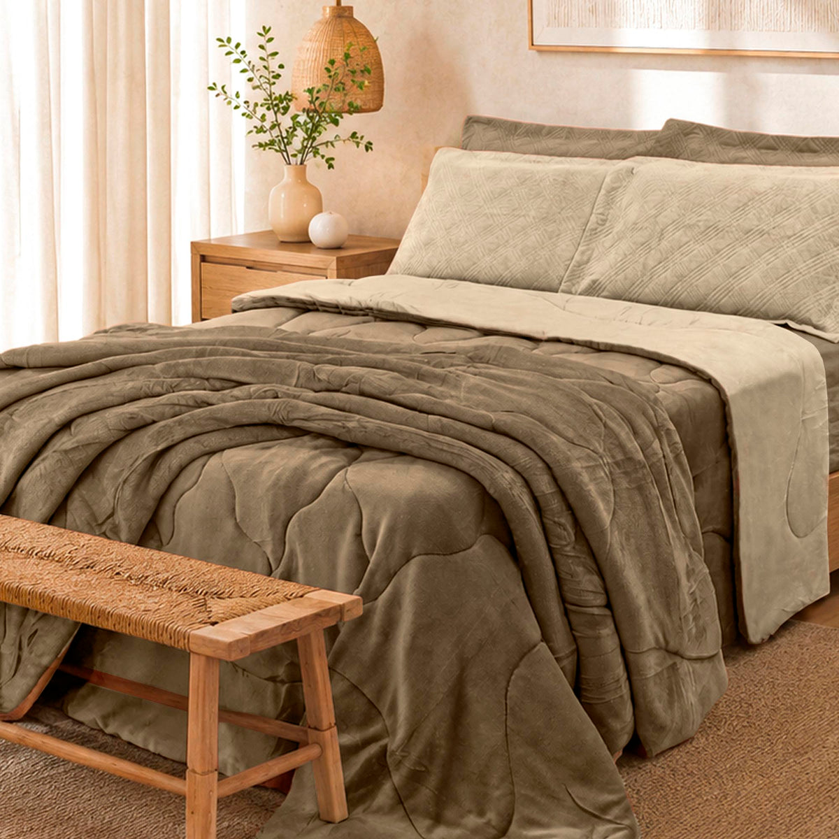 EDREDOM KING PLUSH  BICOLOR - BEGE 161210 /141107