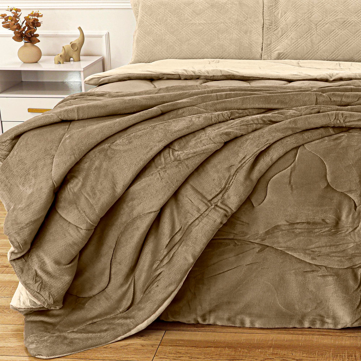 EDREDOM SOLTEIRO PLUSH   BICOLOR - BEGE 161210 /141107