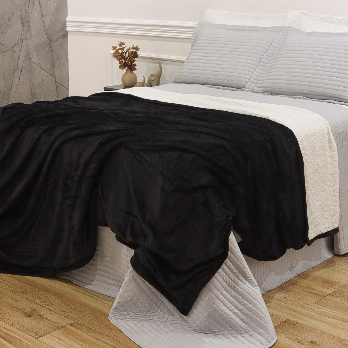 MANTA SHERPA  CASAL DELUXE - PRETO