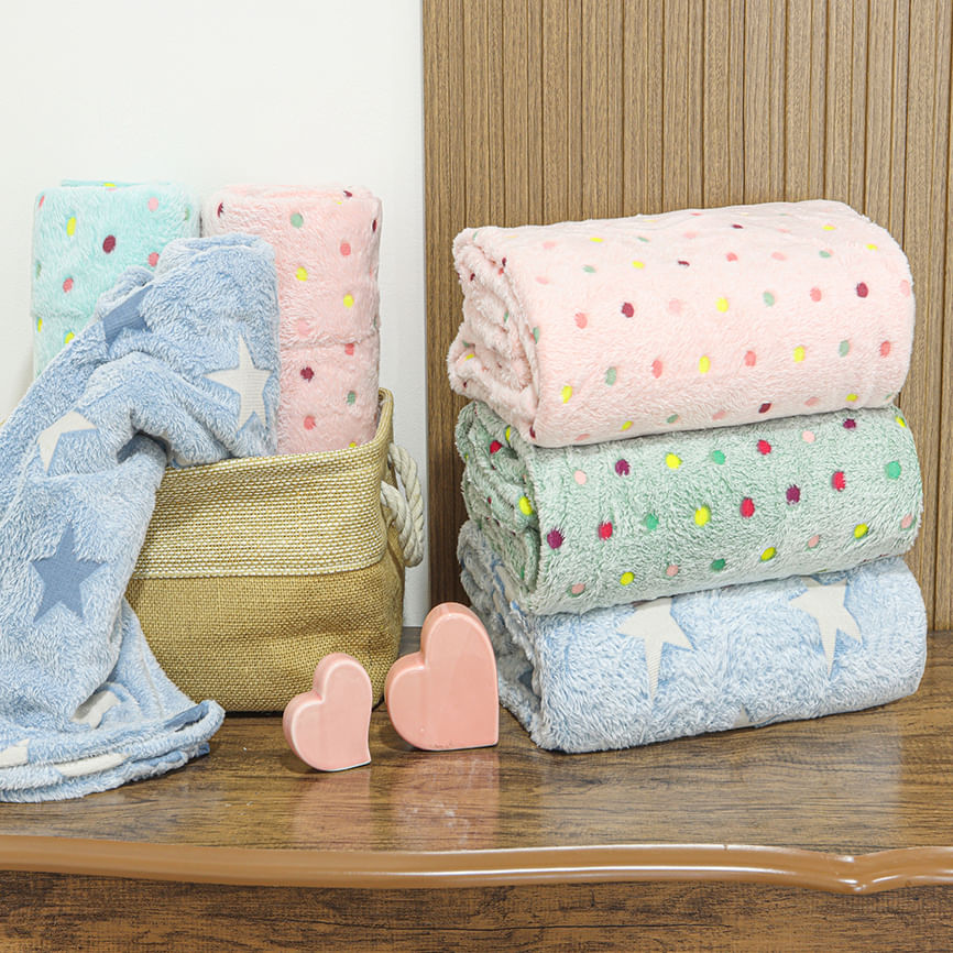 MANTA CASAL FLANNEL EFEITO  BORDADA - POA ROSA 15-1614