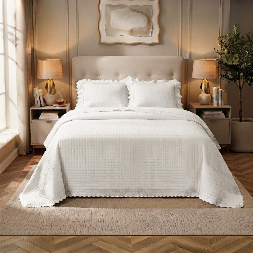 Kit Cama Casal Bordado Inglês - BRANCO