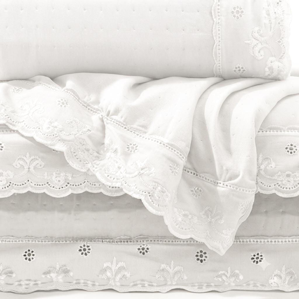 Kit Cama Casal Bordado Inglês - BRANCO