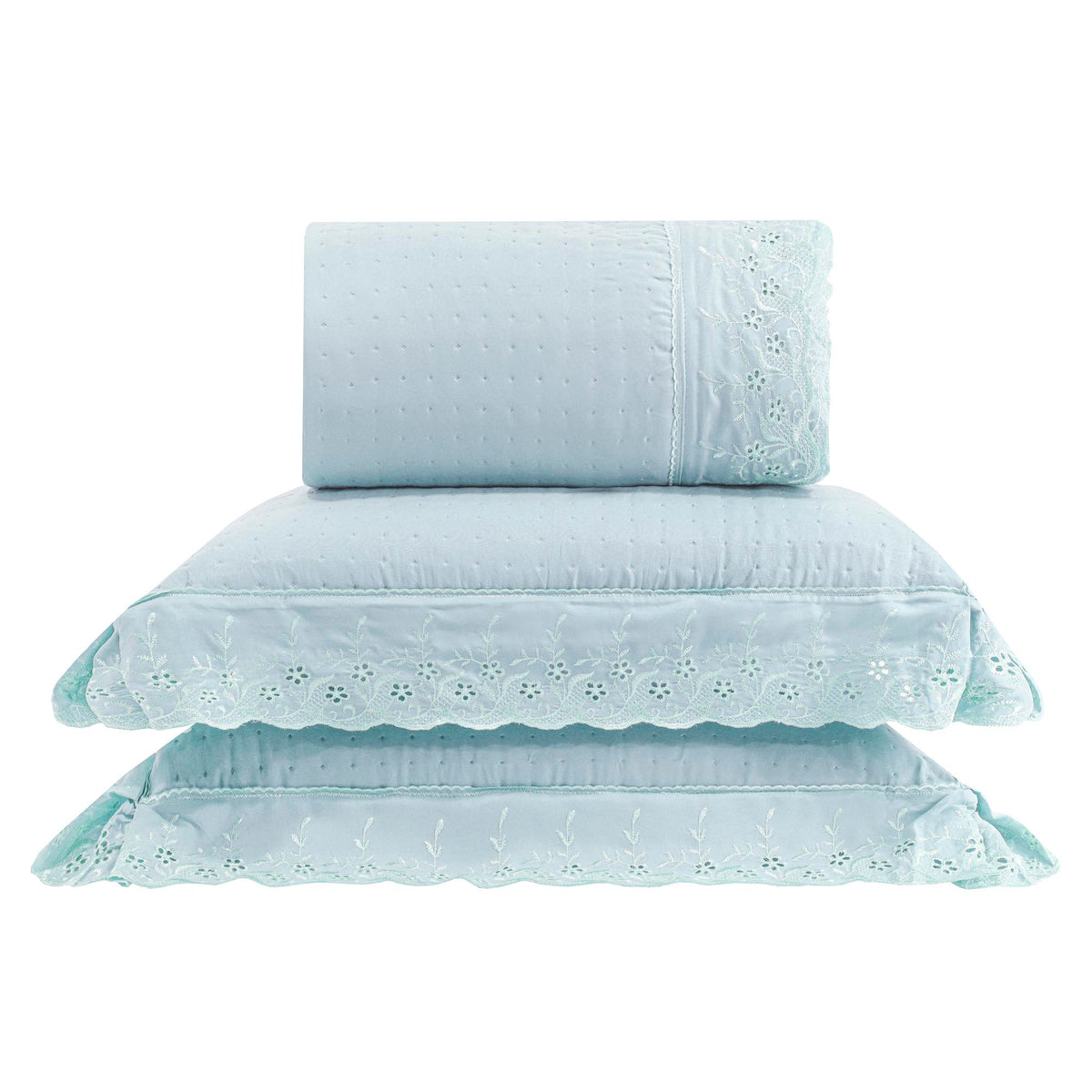 Kit Cama Casal Bordado Inglês - AZUL