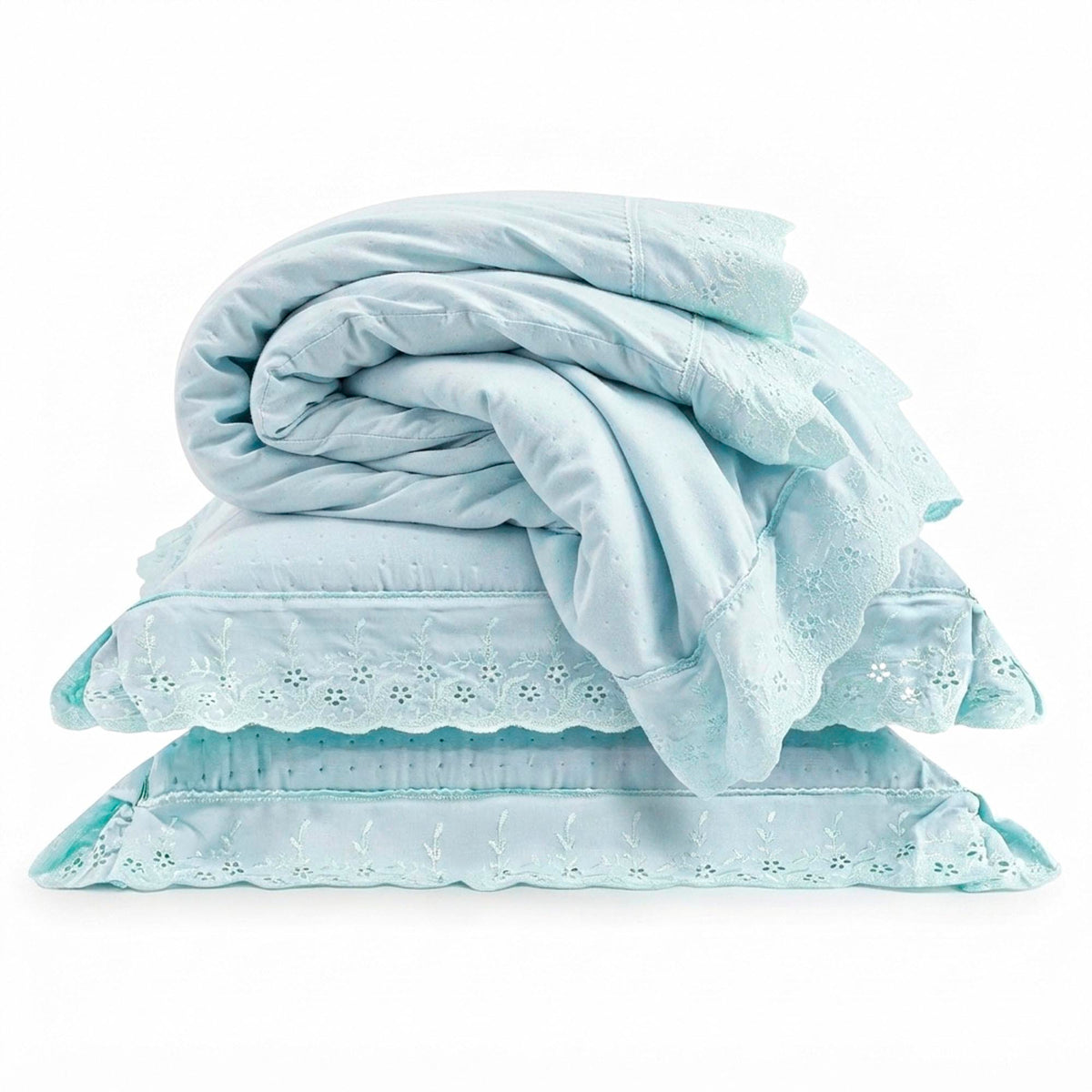 Kit Cama Queen Bordado Inglês - AZUL