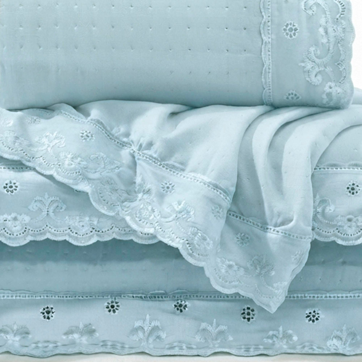 Kit Cama Queen Bordado Inglês - AZUL