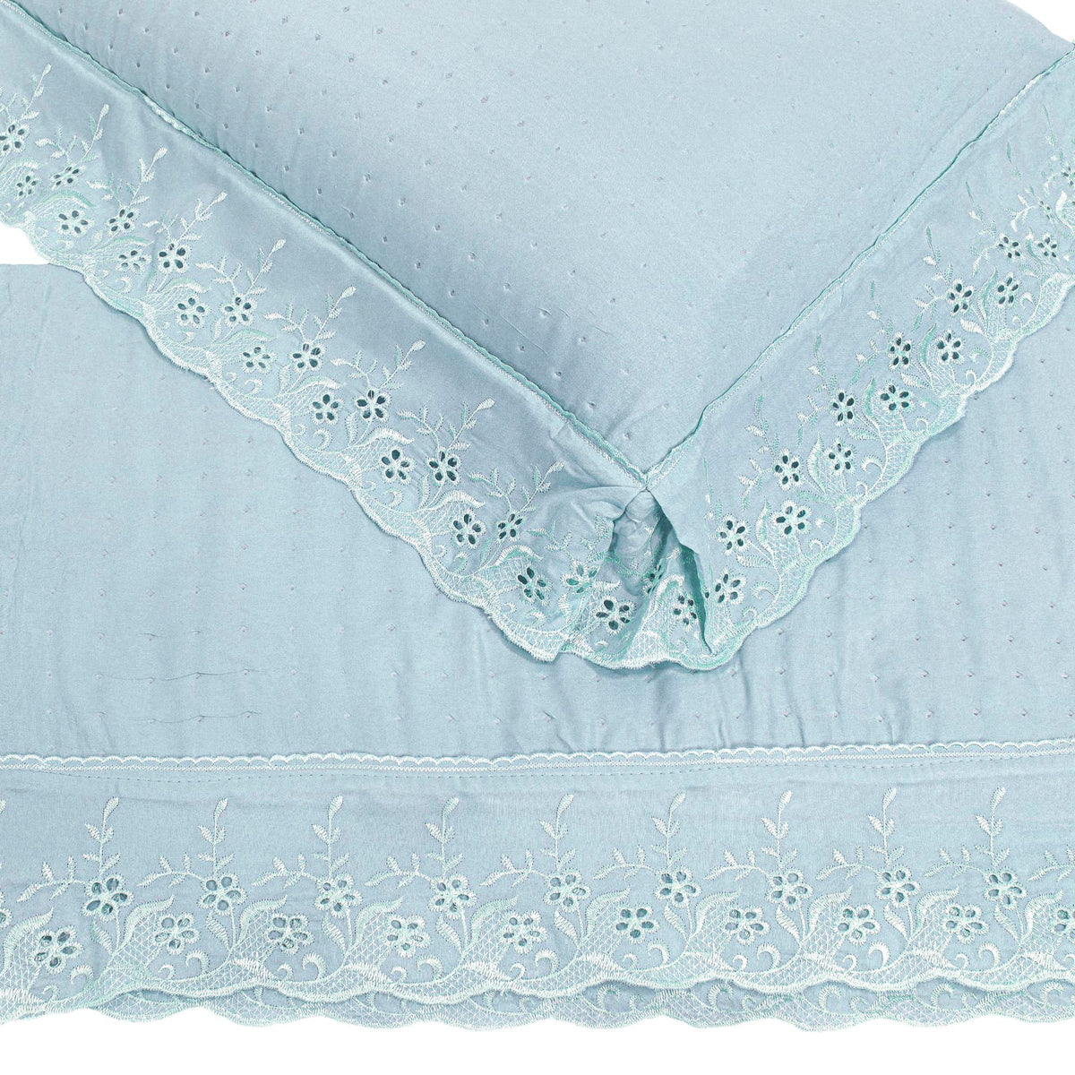 Kit Cama Queen Bordado Inglês - AZUL