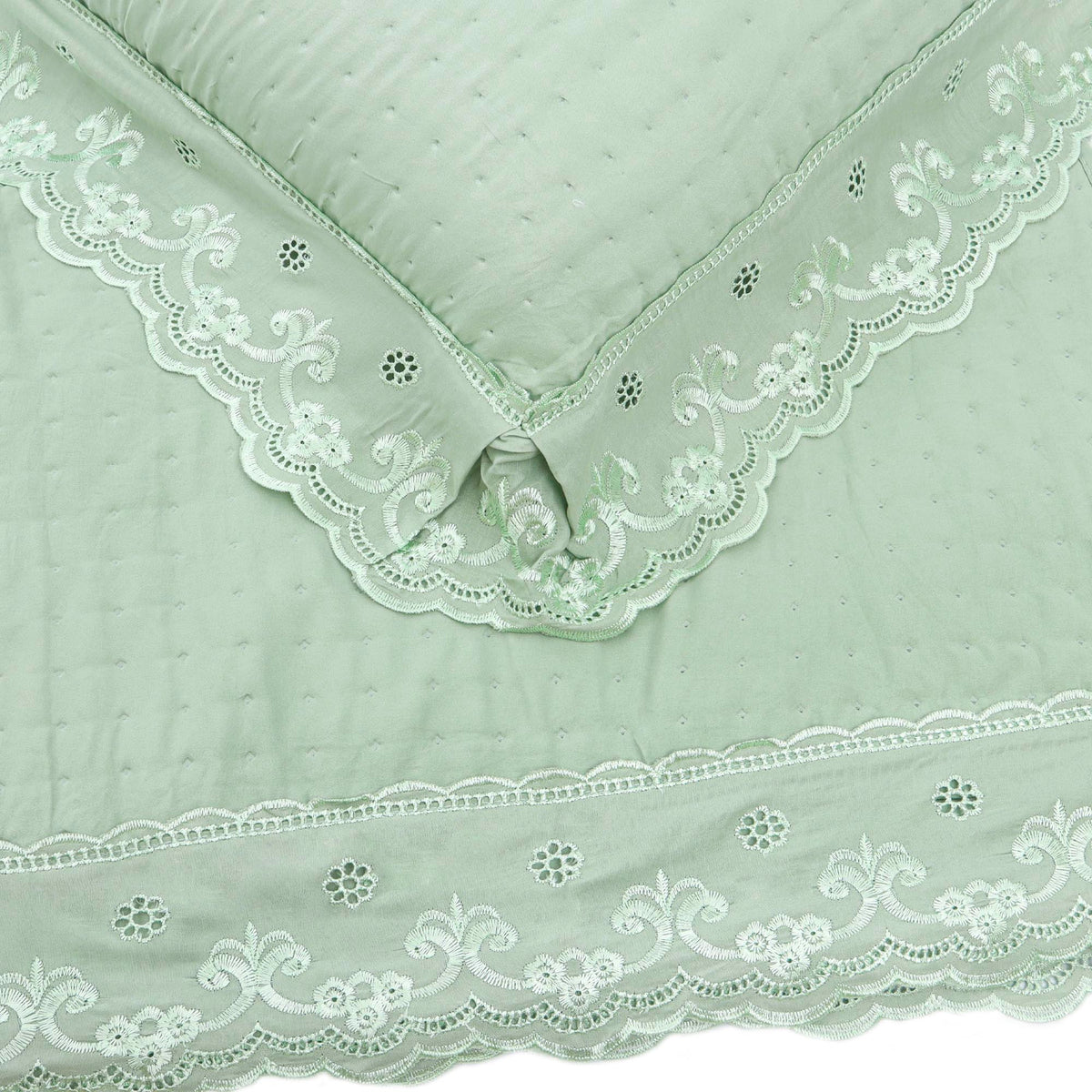 Kit Cama Casal Bordado Inglês - VERDE