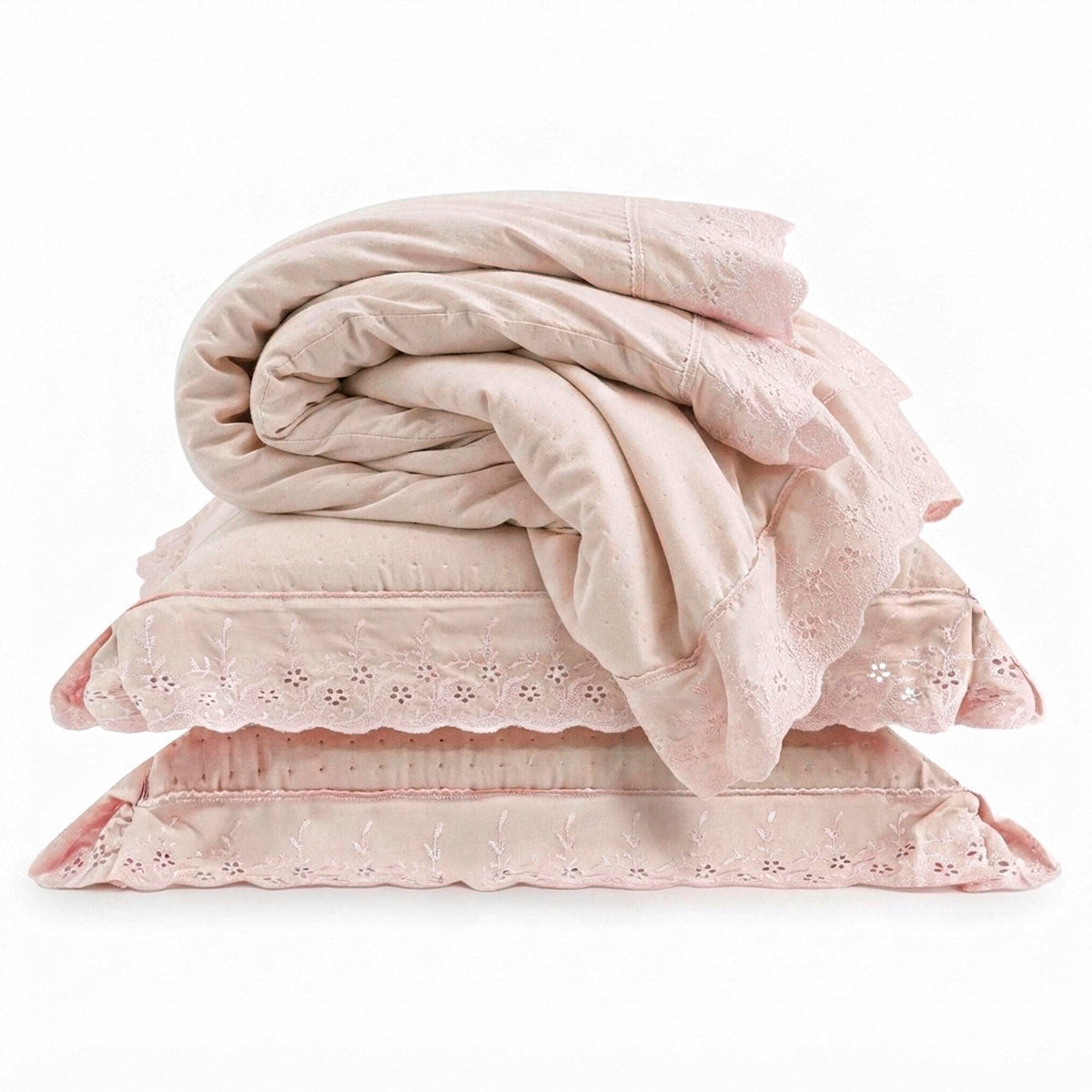 Kit Cama Queen Bordado Inglês - ROSA