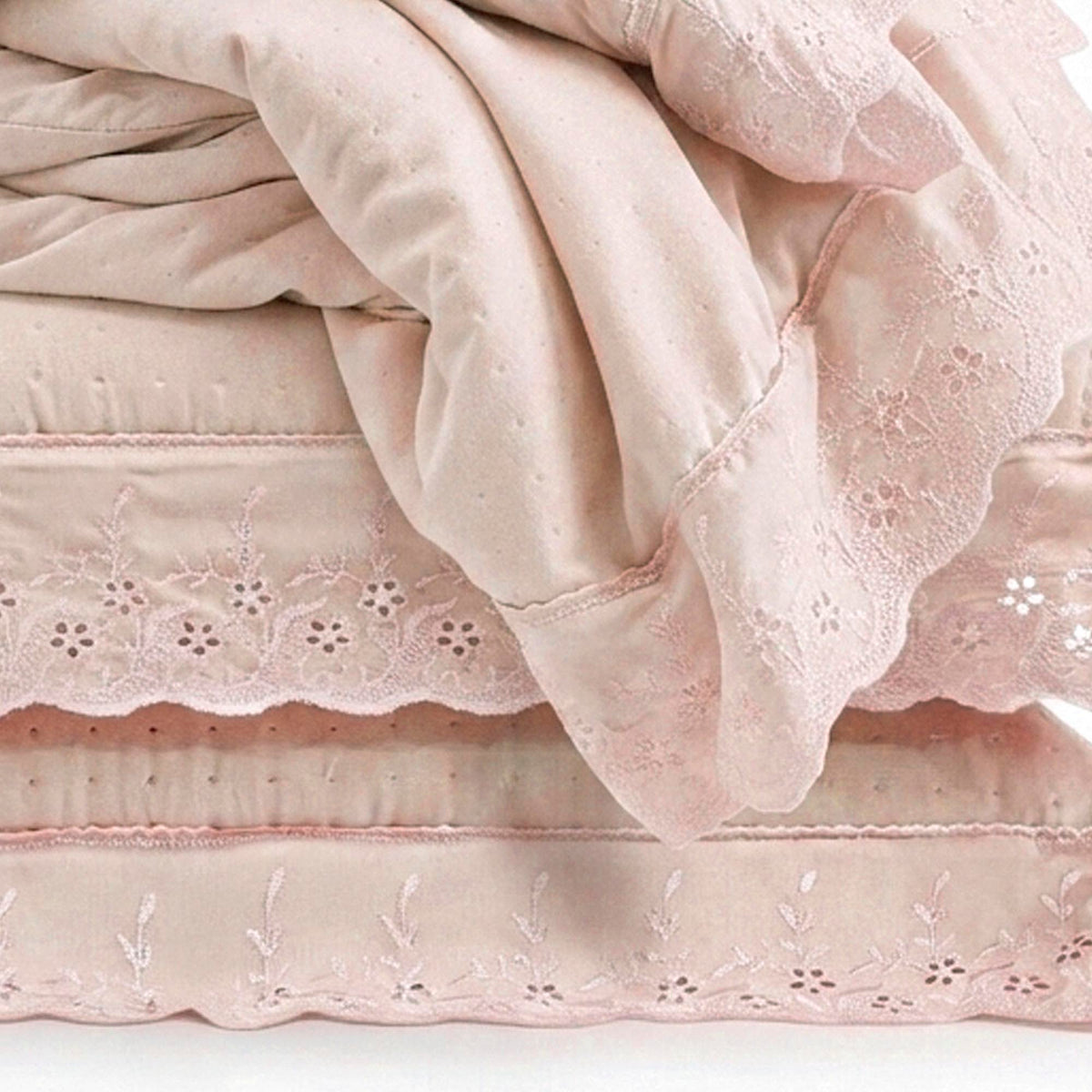 Kit Cama Casal Bordado Inglês - ROSA