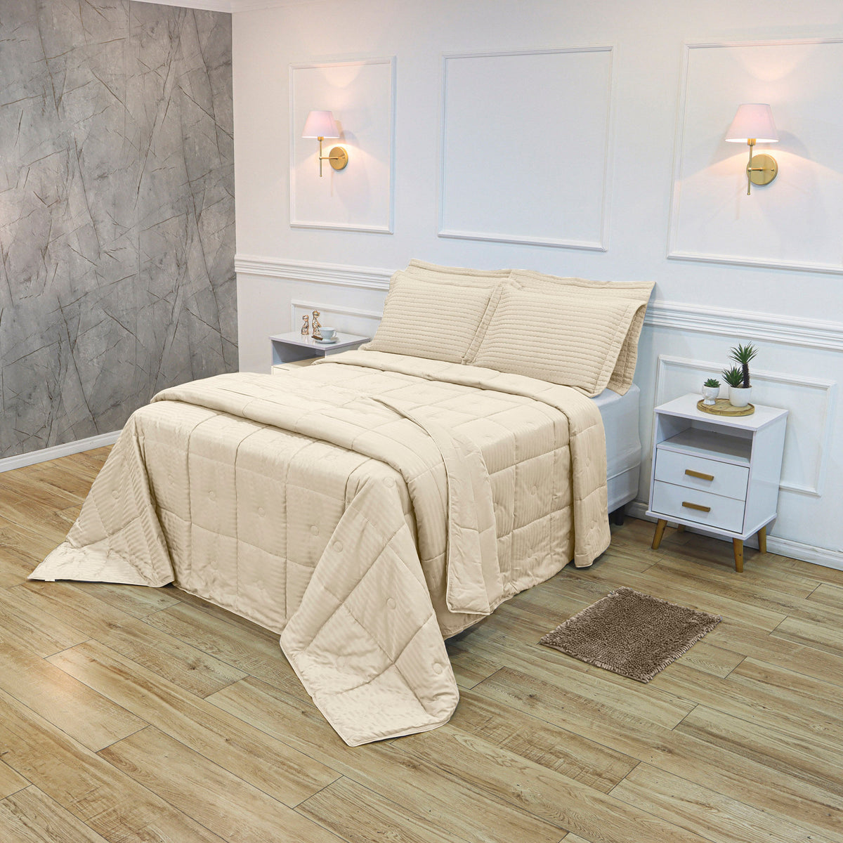 EDREDOM CASAL HOTEL JACQUARD - Bege 11-0701