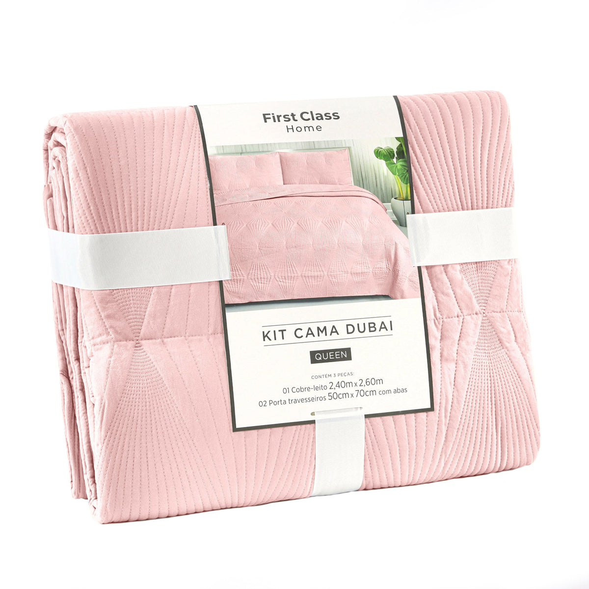 KIT CAMA CASAL 3P MATELADO DUBAI CLASSIC - ROSA 14-1803