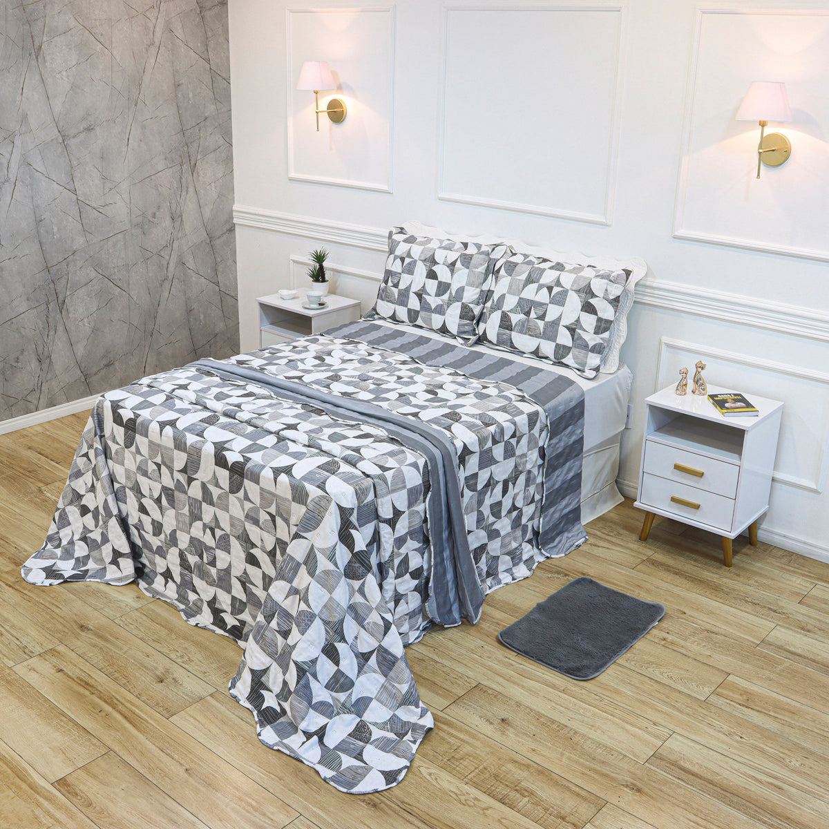 KIT CAMA QUEEN ULTRA LISSE BELLE - CINZA GEO