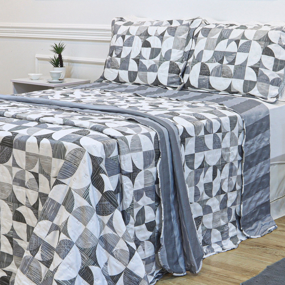 KIT CAMA QUEEN ULTRA LISSE BELLE - CINZA GEO