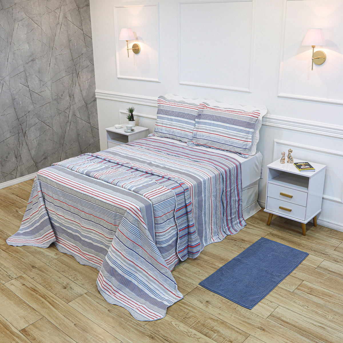 KIT CAMA KING ULTRA LISSE BELLE - AZUL GEO