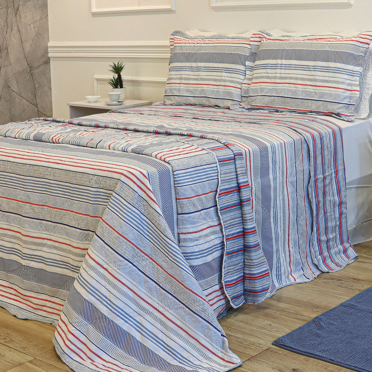 KIT CAMA CASAL ULTRA LISSE BELLE - AZUL GEO