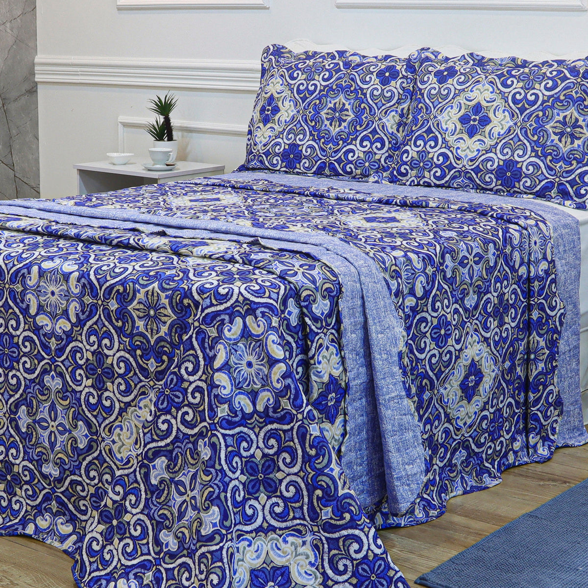 KIT CAMA QUEEN ULTRA LISSE BELLE - AZUL EST