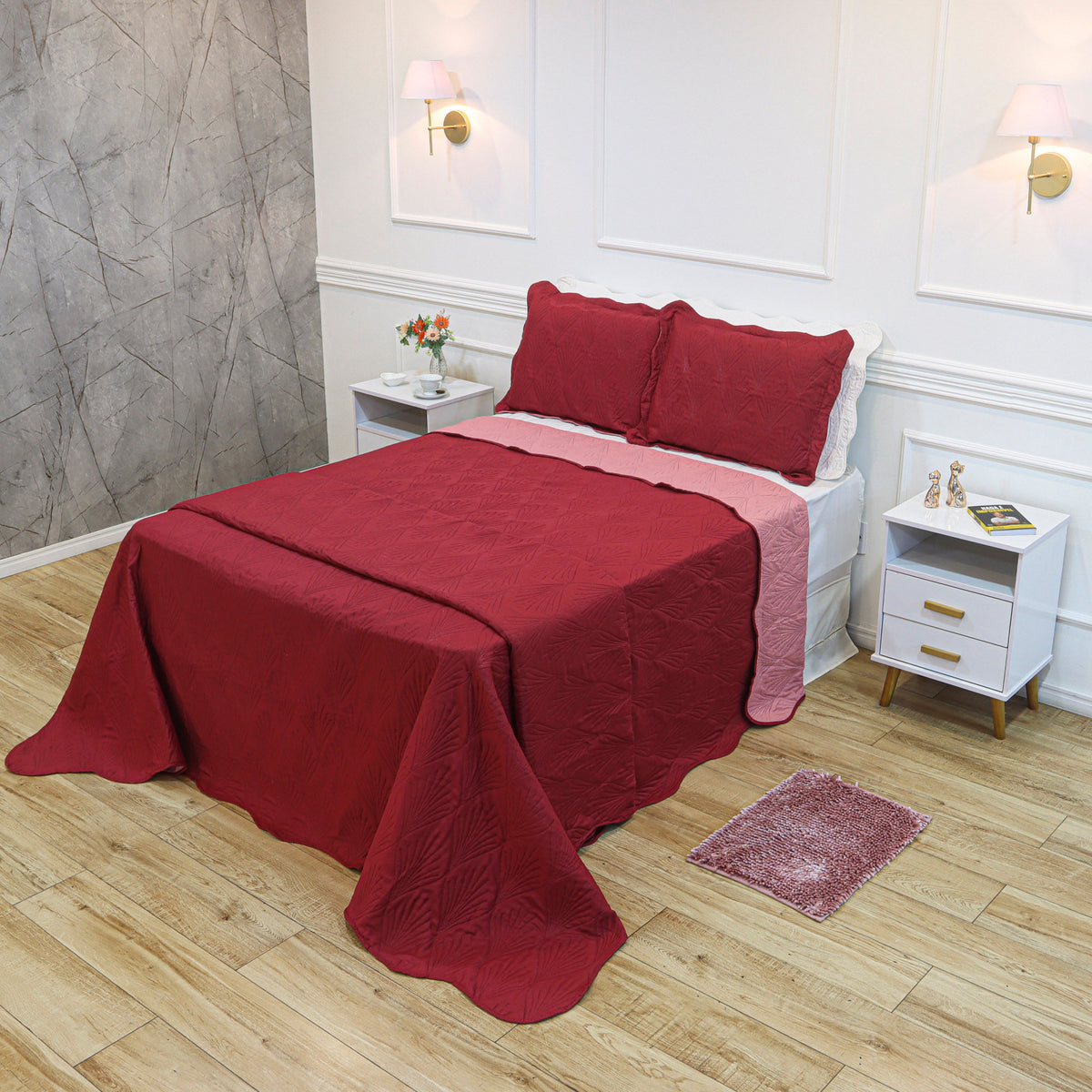 KIT CAMA SOLTEIRO ULTRA LISSE BELLE - ROSE LISO 19-1655/16-1617