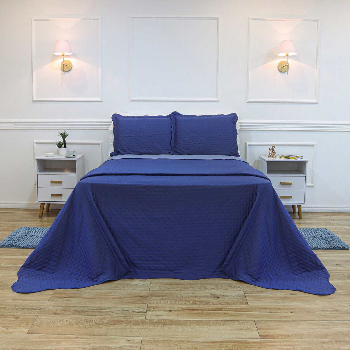 KIT CAMA CASAL ULTRA LISSE BELLE - AZUL LISO 19-4035/16-4010