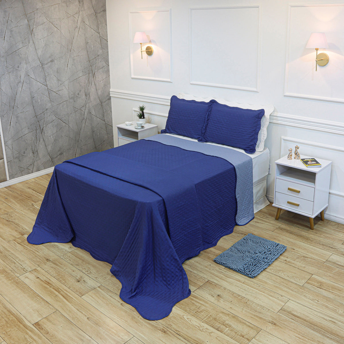 KIT CAMA KING ULTRA LISSE BELLE - AZUL LISO 19-4035/16-4010