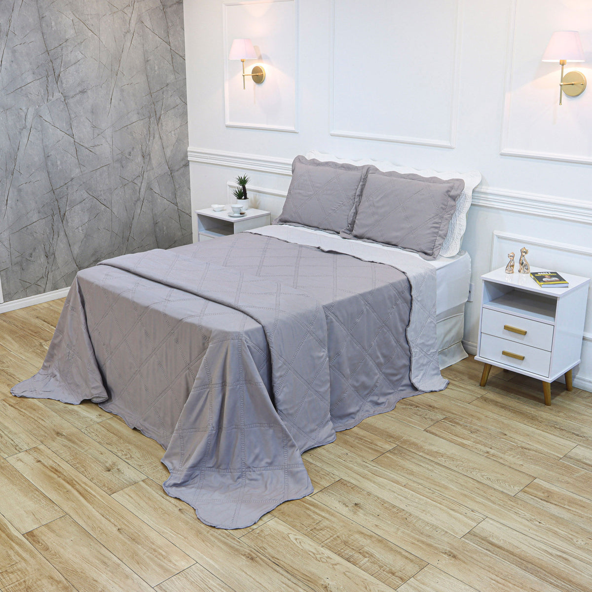 KIT CAMA CASAL ULTRA LISSE BELLE - CINZA LISO 16-3801/14-4002