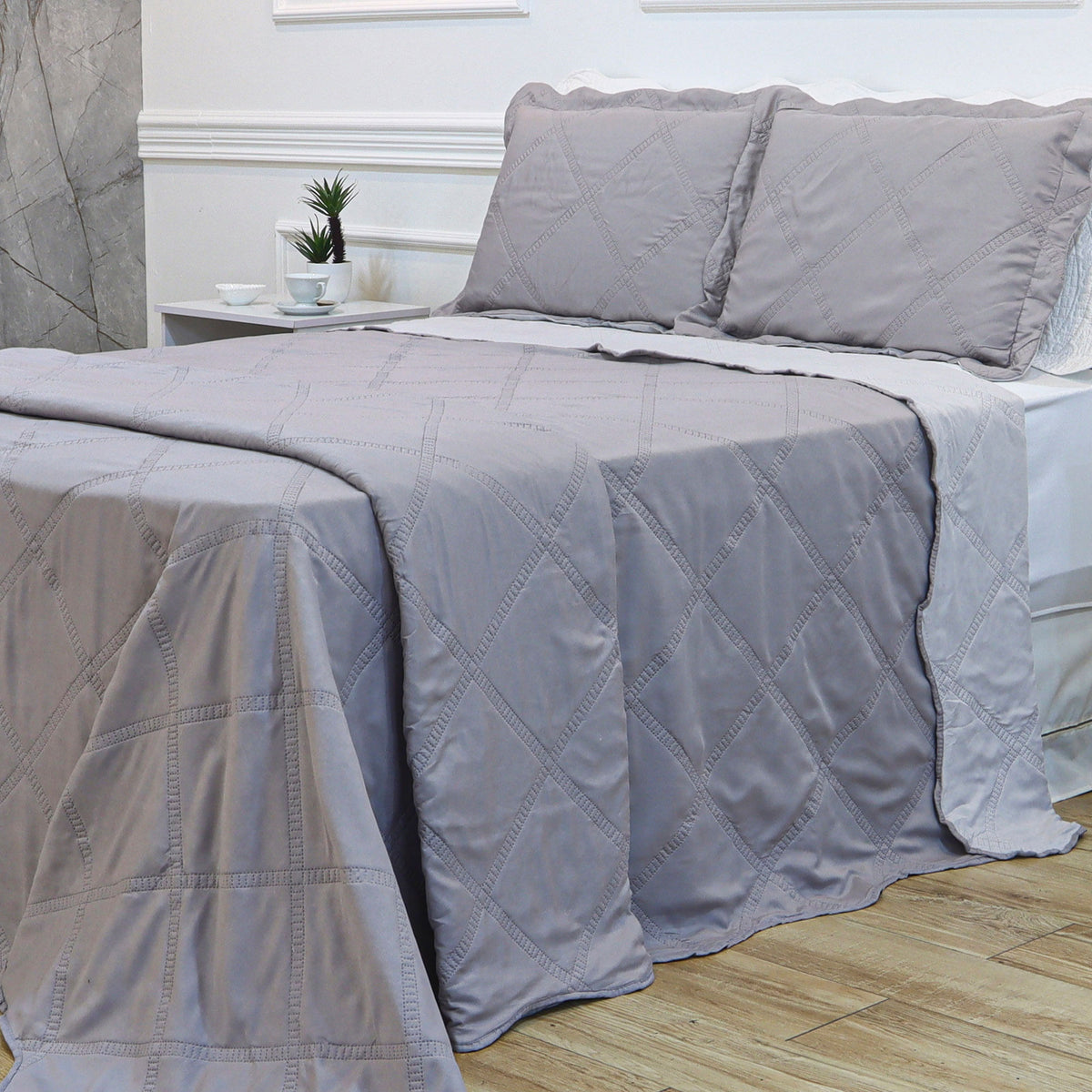 KIT CAMA SOLTEIRO ULTRA LISSE BELLE - CINZA LISO 16-3801/14-4002