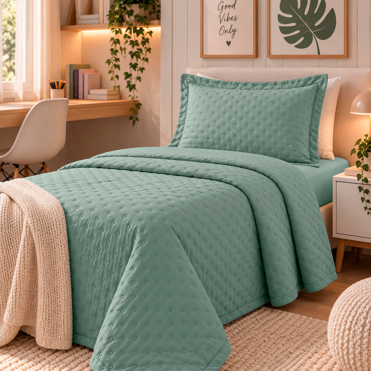 KIT CAMA SOLTEIRO  DELICATO - VERDE 16-5304