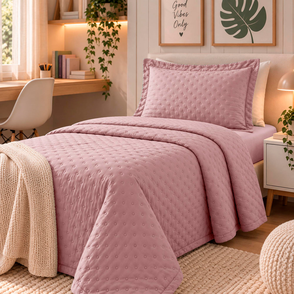 KIT CAMA SOLTEIRO  DELICATO - ROSA 15-1906