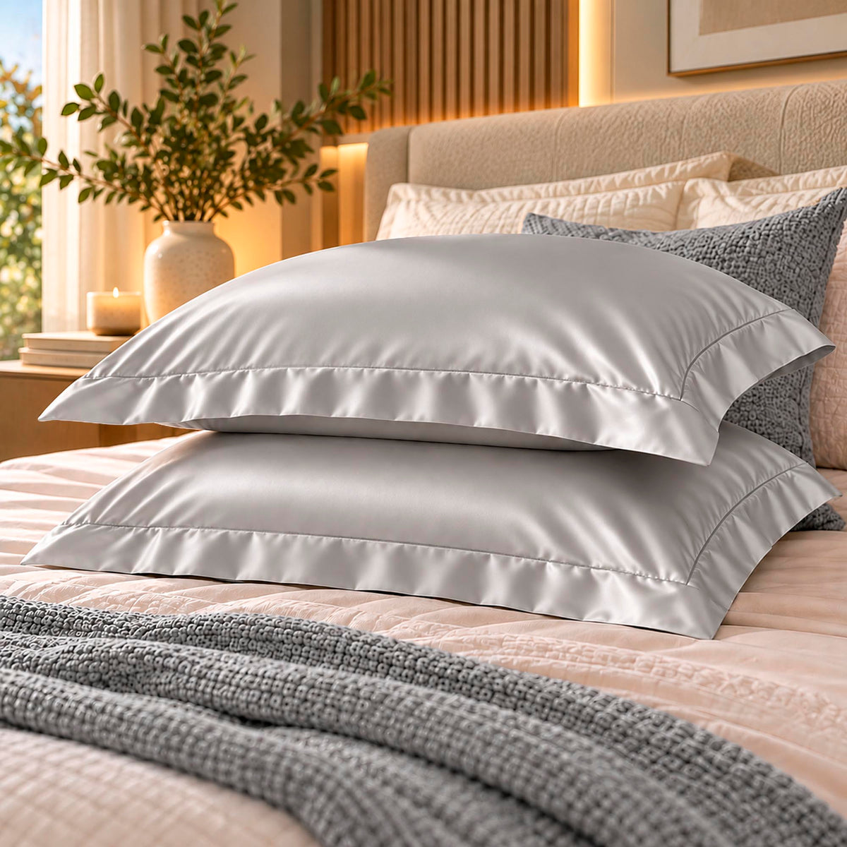 PAR DE FRONHAS CETIM ZERO FRIZZ CLASSIC 100% POLIESTER - CINZA 14-4102