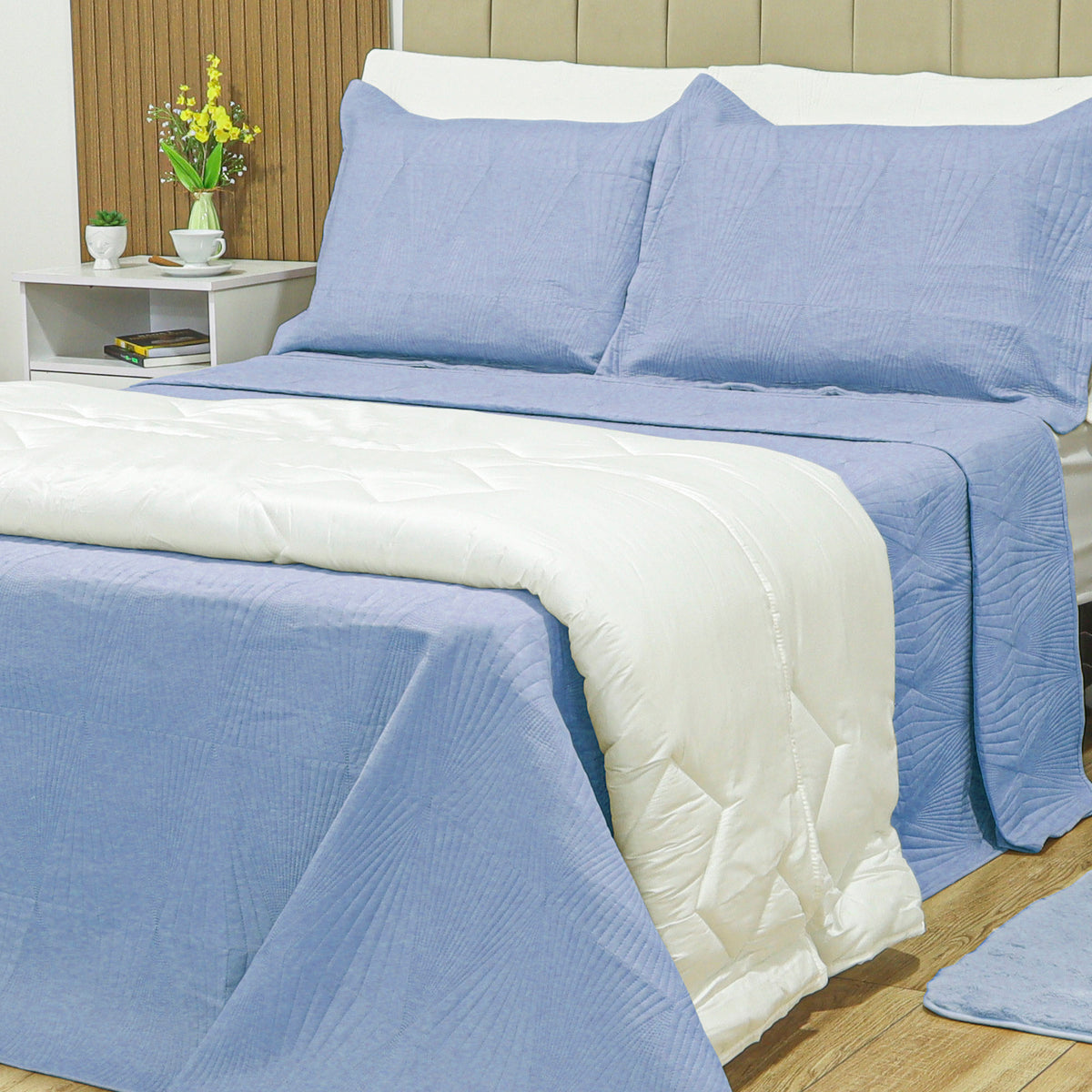 KIT CAMA QUEEN 3P MATELADO DUBAI CLASSIC - AZUL 13-4302
